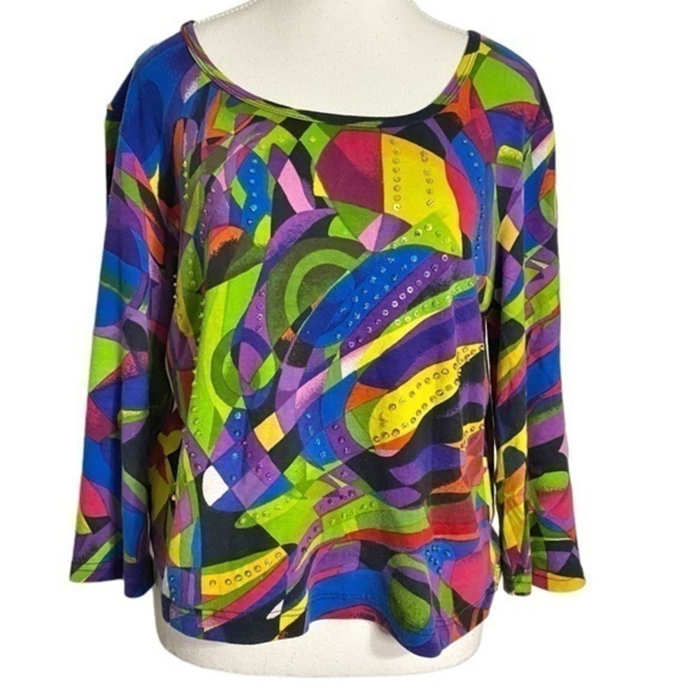 Acorn Multicolored Abstract Print Top with Sequins